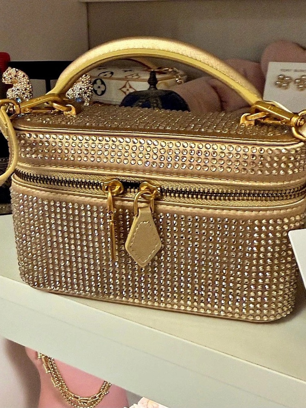 JW PEI NIB NWT Cleo Artificial Crystal Vanity Top Handle Crossbody Bag Gold
